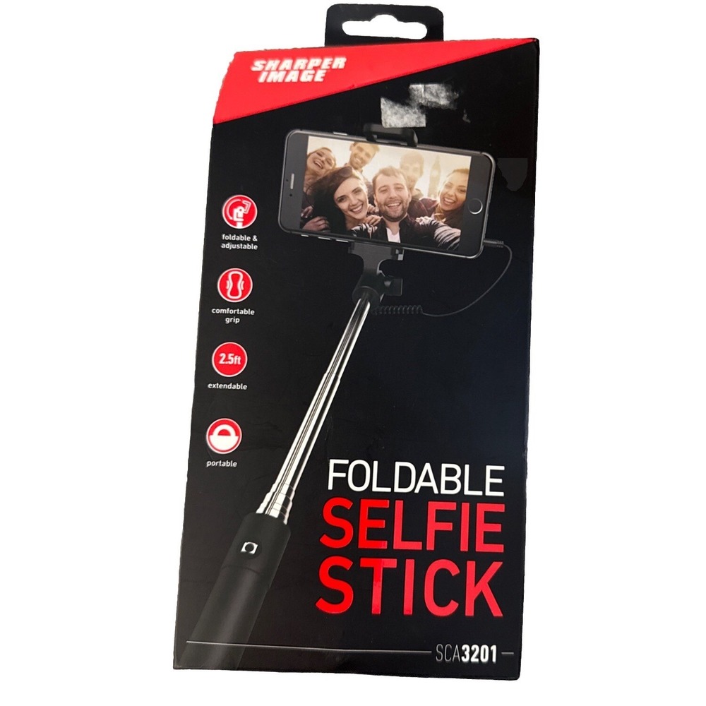 Sharper Image Foldable Selfie Stick 2.5ft Extendable Black SCA3201 New